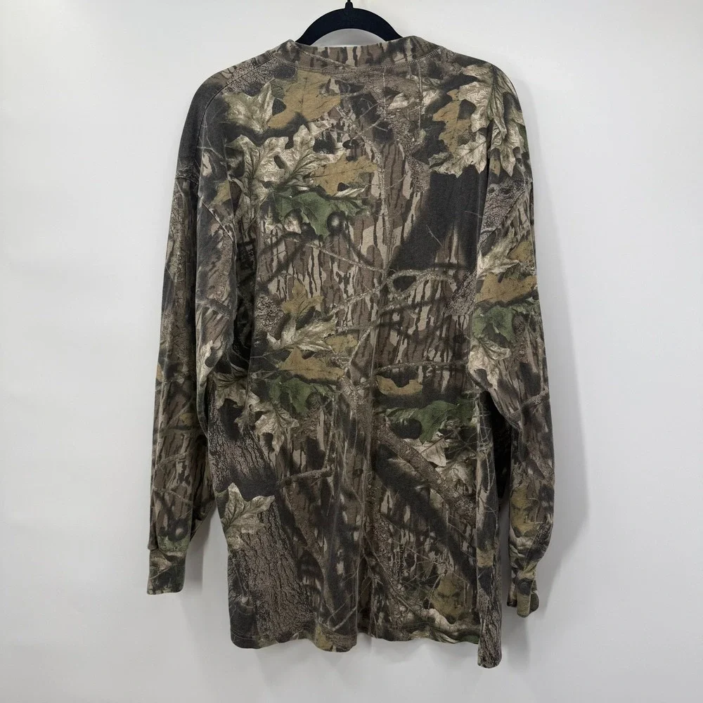 Jerzees Outdoors Mens XL Henley Shirt Camo Green Mossy Oak Break-Up Long Sleeve